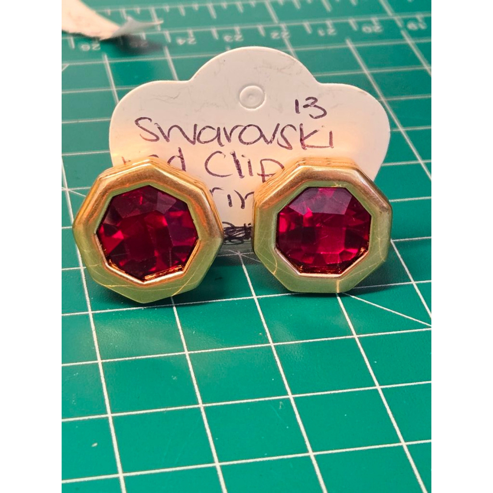 Women's Swarovski Clip Earrings Red Gold